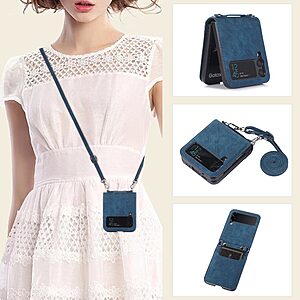 Θήκη Samsung Galaxy Z Flip4 5G Mad Mask Leather Wallet Case με κορδόνι για το λαιμό, υποδοχές καρτών Flip Wallet από συνθετικό δέρμα και σκληρό πλαστικό μπλε - Image 4