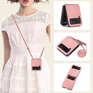 Θήκη Samsung Galaxy Z Flip4 5G Mad Mask Leather Wallet Case με κορδόνι για το λαιμό, υποδοχές καρτών Flip Wallet από συνθετικό δέρμα και σκληρό πλαστικό ροζ - Image 3