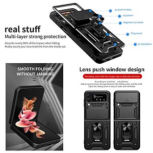 Θήκη Samsung Galaxy Z Flip4 5G Mad Mask Camshield Armor Guard Πλάτη με προστασία για την κάμερα, Kickstand και κορδόνι για το λαιμό από σκλήρό Premium TPU ροζ χρυσό - Image 4