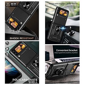 Θήκη Samsung Galaxy Z Flip4 5G Mad Mask Camshield Armor Guard Πλάτη με προστασία για την κάμερα, Kickstand και κορδόνι για το λαιμό από σκλήρό Premium TPU ροζ χρυσό - Image 5