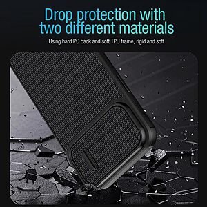 Θήκη iPhone 14 Pro Max NiLLkin Camshield Fiber Texture Series Πλάτη με προστασία για την κάμερα από σκλήρό Premium TPU μαύρο - Image 5