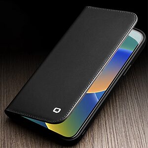 Θήκη iPhone 14 Pro Max QIALINO book από Premium αυθεντικό γυαλιστερό δέρμα Genuine Cowhide μαύρο - Image 4