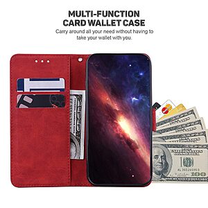 Θήκη Samsung Galaxy A13 5G / A04s Mad Mask Leather Wallet Case Geometry Style με βάση στήριξης, υποδοχές καρτών και μαγνητικό κούμπωμα Flip Wallet από συνθετικό δέρμα κόκκινο - Image 4