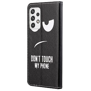 Θήκη Samsung Galaxy A23 / A23 5G OEM σχέδιο Don’t Touch My Phone με βάση στήριξης, υποδοχές καρτών και μαγνητικό κούμπωμα Flip Wallet δερματίνη - Image 3