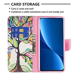 Θήκη Xiaomi 12 Lite 5G OEM Colorized Tree με βάση στήριξης, υποδοχές καρτών και μαγνητικό κούμπωμα Flip Wallet από συνθετικό δέρμα και TPU - Image 3