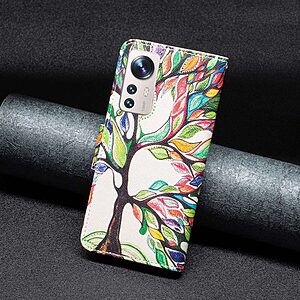 Θήκη Xiaomi 12 Lite 5G OEM Colorized Tree με βάση στήριξης, υποδοχές καρτών και μαγνητικό κούμπωμα Flip Wallet από συνθετικό δέρμα και TPU - Image 5