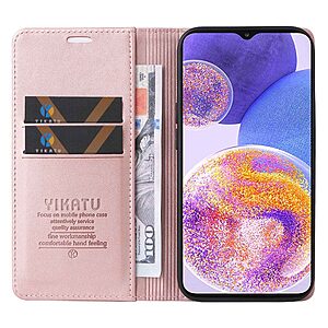 υποδοχή καρτών και μαγνητικό κούμπωμα Flip Wallet από συνθετικό δέρμα και TPU ροζ χρυσό