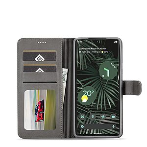 Θήκη Google Pixel 6 5G LC.IMEEKE PU Leather Series με βάση στήριξης, υποδοχές καρτών και μαγνητικό κούμπωμα γκρι - Image 4