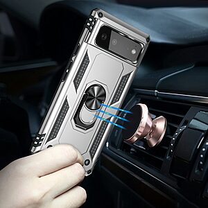 Θήκη Google Pixel 6 5G OEM Πλάτη Armor V12 με Μαγνητικό δαχτυλίδι και Βάση στήριξης TPU ασημί - Image 4