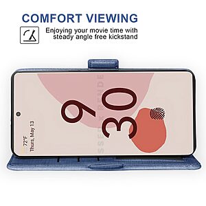 Θήκη Google Pixel 6A 5G Mad Mask Jean Cloth Texture με βάση στήριξης, μπροστινές υποδοχές καρτών και μαγνητικό κούμπωμα μπλε - Image 3