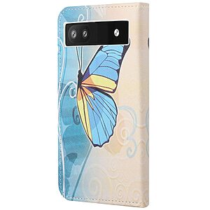 Θήκη Google Pixel 6A 5G OEM Blue Butterfly & Flowers με βάση στήριξης, υποδοχές καρτών και μαγνητικό κούμπωμα Flip Wallet από συνθετικό δέρμα και TPU - Image 3