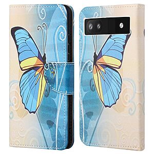 Θήκη Google Pixel 6A 5G OEM Blue Butterfly & Flowers με βάση στήριξης