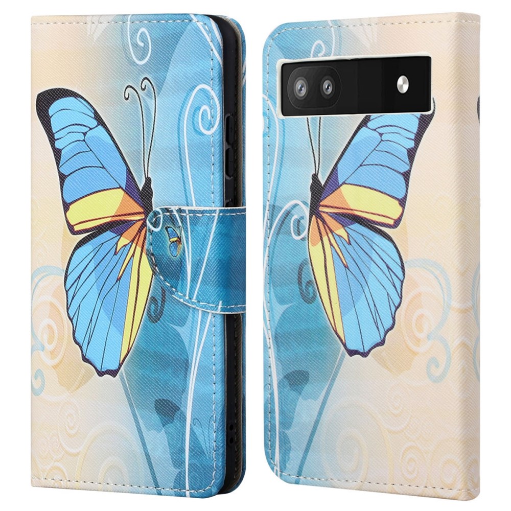 Θήκη Google Pixel 6A 5G OEM Blue Butterfly & Flowers με βάση στήριξης
