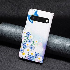 Θήκη Google Pixel 7 5G OEM Blue Butterfly & Flowers με βάση στήριξης, υποδοχές καρτών και μαγνητικό κούμπωμα Flip Wallet από συνθετικό δέρμα και TPU - Image 4