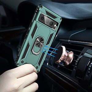 Θήκη Google Pixel 7 Pro 5G OEM Πλάτη Armor V12 με Μαγνητικό δαχτυλίδι και Βάση στήριξης TPU πράσινο - Image 3