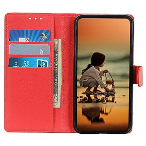 Θήκη Honor X8 5G OEM Litchi Skin  Leather με βάση στήριξης, υποδοχές καρτών και μαγνητικό κούμπωμα κόκκινο - Image 3