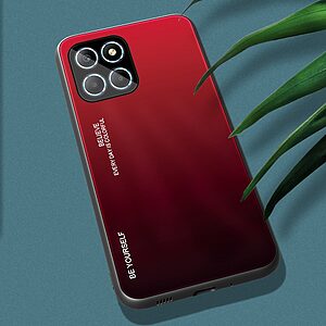 Θήκη Honor X8 5G OEM Gradient Color Laser Carving Tempered Glass Πλάτη TPU μαύρο / κόκκινο - Image 2