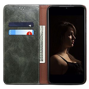 υποδοχή καρτών και μαγνητικό κούμπωμα Flip Wallet από συνθετικό δέρμα και TPU πράσινο