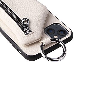 Θήκη iPhone 14 Plus Mad Mask πλάτη δερματίνης με κορδόνι και πορτοφόλι με φερμουαρ από αντικραδασμικό TPU λευκό - Image 4