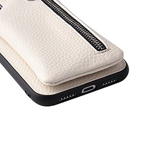 Θήκη iPhone 14 Plus Mad Mask πλάτη δερματίνης με κορδόνι και πορτοφόλι με φερμουαρ από αντικραδασμικό TPU λευκό - Image 5