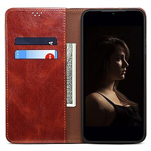 υποδοχή καρτών και μαγνητικό κούμπωμα Flip Wallet από συνθετικό δέρμα και TPU καφέ