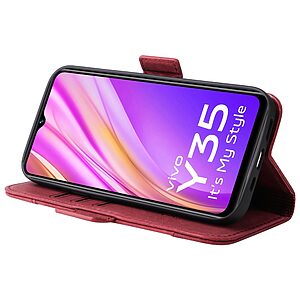 Θήκη Vivo Y22S / Υ35 BETOPNICE Leather Wallet Business Stitching Line με βάση στήριξης, υποδοχές καρτών και μαγνητικό κούμπωμα κόκκινο - Image 3