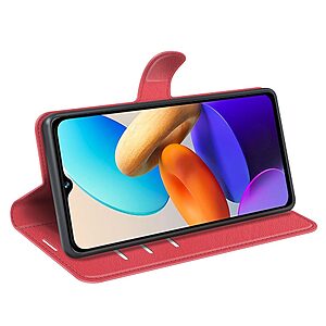 Θήκη Vivo Y22S / Υ35 OEM Litchi Skin  Leather με βάση στήριξης, υποδοχές καρτών και μαγνητικό κούμπωμα κόκκινο - Image 3