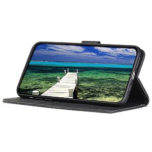 Θήκη Vivo Y22S / Υ35 KHAZNEH Litchi Skin Texture Leather με βάση στήριξης, υποδοχές καρτών και μαγνητικό κούμπωμα μαύρο - Image 3