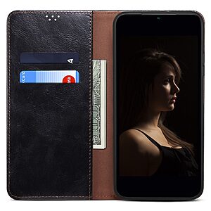υποδοχή καρτών και μαγνητικό κούμπωμα Flip Wallet από συνθετικό δέρμα και TPU μαύρο