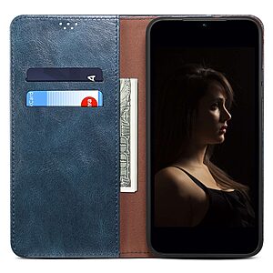 υποδοχή καρτών και μαγνητικό κούμπωμα Flip Wallet από συνθετικό δέρμα και TPU μπλε