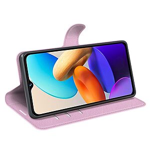 Θήκη Vivo Y22S / Υ35 OEM Litchi Skin  Leather με βάση στήριξης, υποδοχές καρτών και μαγνητικό κούμπωμα ροζ - Image 3