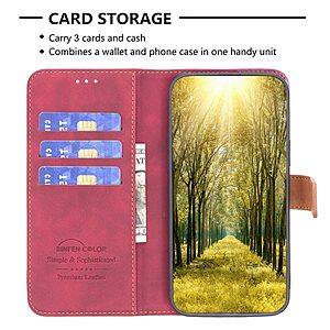 Θήκη Xiaomi 12T 5G / 12T Pro 5G BINFEN COLOR Leather Wallet Double Stitching Lines v2 με βάση στήριξης, υποδοχές καρτών και μαγνητικό κούμπωμα κόκκινο - Image 3