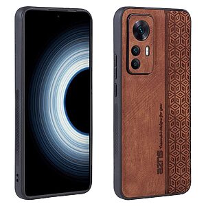Θήκη Xiaomi 12T / 12T Pro AZNS Imprinted Series Πλάτη με ανάγλυφη επιφάνεια από συνθετικό δέρμα και TPU καφέ