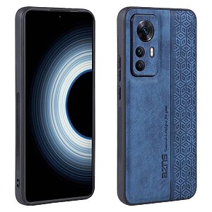 Θήκη Xiaomi 12T / 12T Pro AZNS Imprinted Series Πλάτη με ανάγλυφη επιφάνεια από συνθετικό δέρμα και TPU μπλε