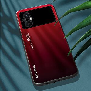 Θήκη Xiaomi Poco M5 OEM Gradient Color Laser Carving Tempered Glass Πλάτη TPU μαύρο / κόκκινο - Image 2