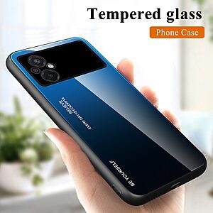 Θήκη Xiaomi Poco M5 OEM Gradient Color Laser Carving Tempered Glass Πλάτη TPU μαύρο / μπλε - Image 3