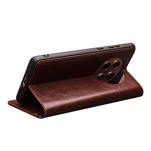 Θήκη Huawei Mate 50 Pro QIALINO book με μαγνητικό κούμπωμα από Premium αυθεντικό δέρμα Genuine Cowhide καφέ - Image 3