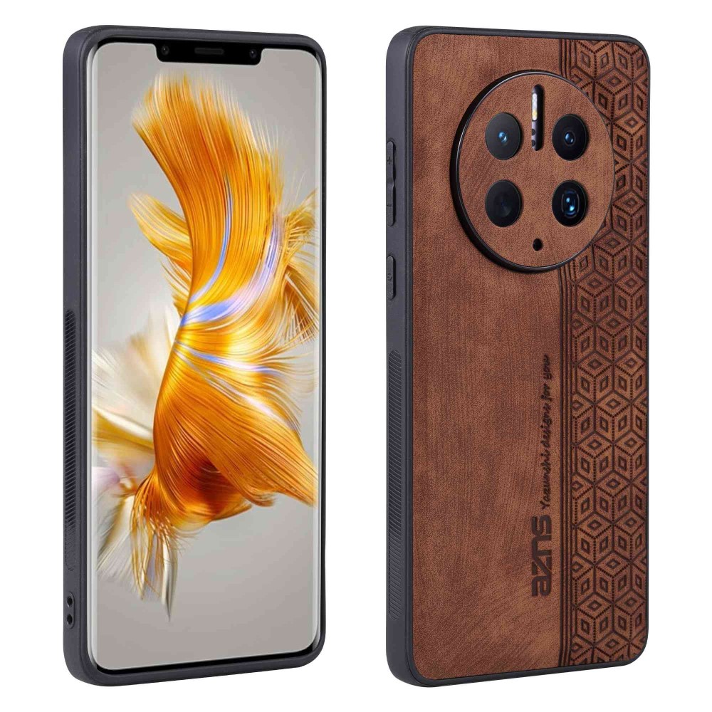 Θήκη Huawei Mate 50 Pro AZNS Imprinted Series Πλάτη με ανάγλυφη επιφάνεια από συνθετικό δέρμα και TPU καφέ