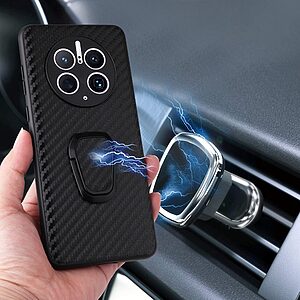 Θήκη Huawei Mate 50 Pro IMAK Leather Coated Series με σχέδιο carbon fiber ενισχυμένες γωνίες kickstand και βάση στήριξης από Premium ανθεκτικό TPU μαύρο - Image 3