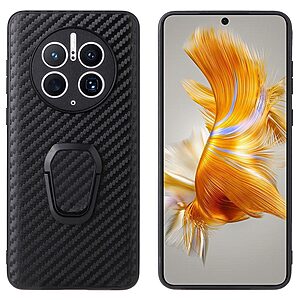 Θήκη Huawei Mate 50 Pro IMAK Leather Coated Series με σχέδιο carbon fiber ενισχυμένες γωνίες kickstand και βάση στήριξης από Premium ανθεκτικό TPU μαύρο