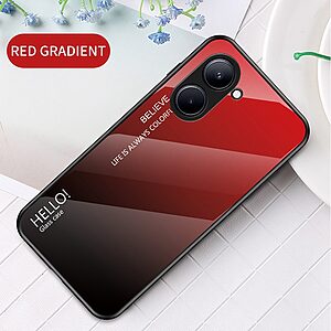 Θήκη Realme C33 OEM Gradient Color Laser Carving Tempered Glass Πλάτη TPU μαύρο / κόκκινο - Image 3