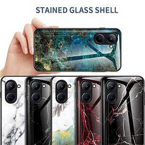 Θήκη Realme C33 OEM σχέδιο Marble με Πλάτη Tempered Glass TPU μαύρο / χρυσό - Image 4