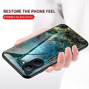 Θήκη Realme C33 OEM σχέδιο Marble με Πλάτη Tempered Glass TPU σμαραγδί - Image 2
