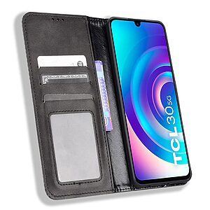 υποδοχή καρτών και μαγνητικό κούμπωμα Flip Wallet από συνθετικό δέρμα και TPU μαύρο