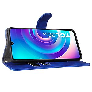 Θήκη TCL 30 / 30+ Mad Mask Litchi Skin Texture Leather με βάση στήριξης, υποδοχές καρτών και μαγνητικό κούμπωμα μπλε - Image 3