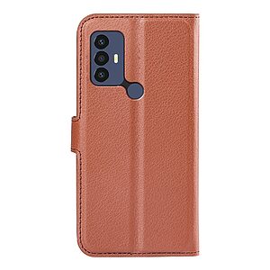 Θήκη TCL 30E / 306 / 30 SE OEM Litchi Skin  Leather με βάση στήριξης, υποδοχές καρτών και μαγνητικό κούμπωμα καφέ - Image 3