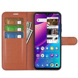 Θήκη TCL 30E / 306 / 30 SE OEM Litchi Skin  Leather με βάση στήριξης, υποδοχές καρτών και μαγνητικό κούμπωμα καφέ - Image 4