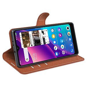 Θήκη TCL 30E / 306 / 30 SE OEM Litchi Skin  Leather με βάση στήριξης, υποδοχές καρτών και μαγνητικό κούμπωμα καφέ - Image 5