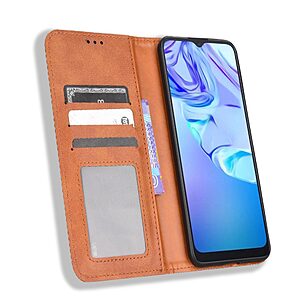 υποδοχή καρτών και μαγνητικό κούμπωμα Flip Wallet από συνθετικό δέρμα και TPU καφέ