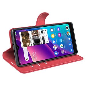 Θήκη TCL 30E / 306 / 30 SE OEM Litchi Skin  Leather με βάση στήριξης, υποδοχές καρτών και μαγνητικό κούμπωμα κόκκινο - Image 5